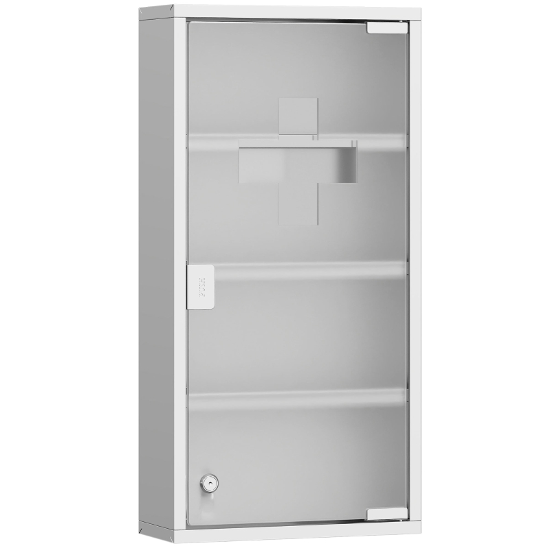 HOMCOM Medicijnkastje medicijnkastje EHBO met slot RVS 30 x 12 x 60 cm