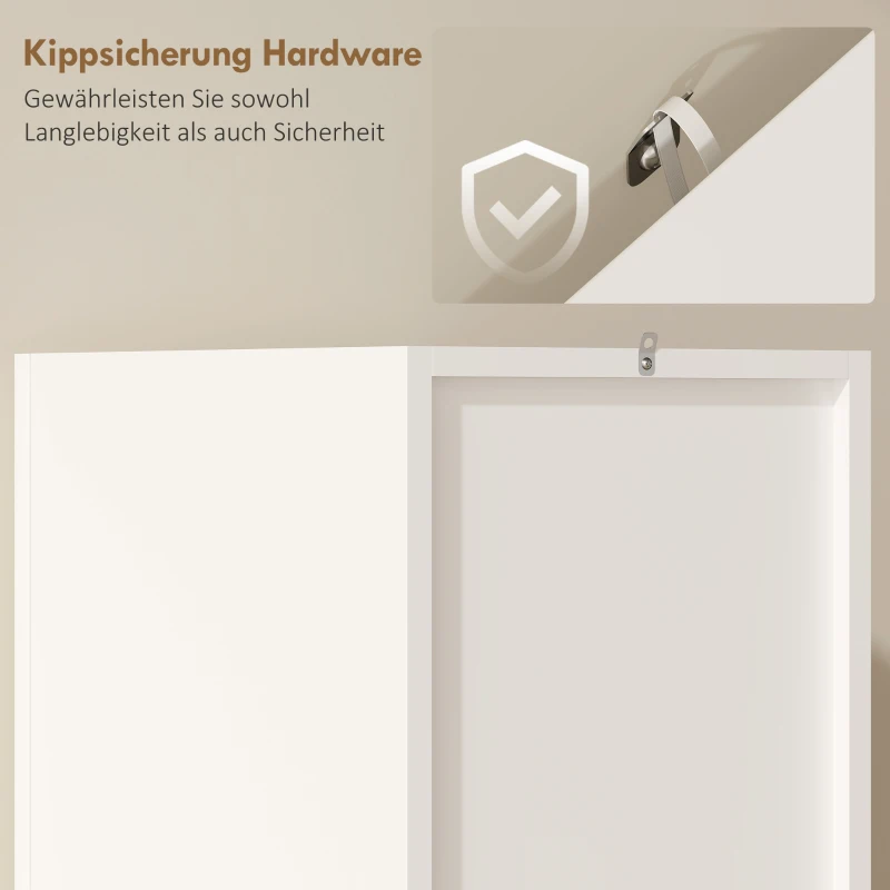 HOMCOM Badezimmerschrank Schmal Hochschrank mit 2 Türen, 2 Offenen Fächern, für Badezimmer 30 x 34,6 x 182 cm Weiß