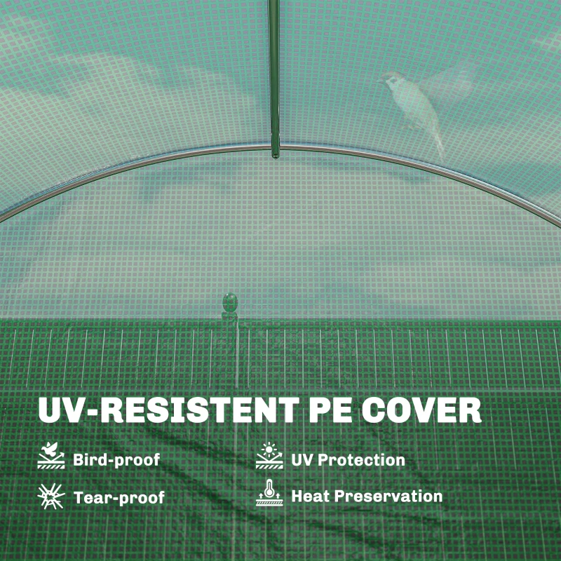 Outsunny 3 x 4 m Walk-in Polytunnel Greenhouse with Hinged Door and 8 Roll Up Mesh Windows, Garden Tunnel Warm House Tent, Green