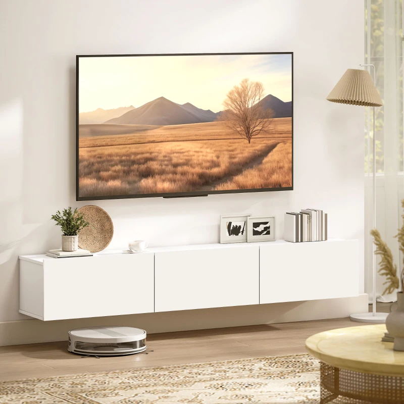 HOMCOM Mueble para TV hasta 208.3 cm Suspendido con 3 Compartimentos Abatibles y Puertas con Cierre Amortiguado, Blanco