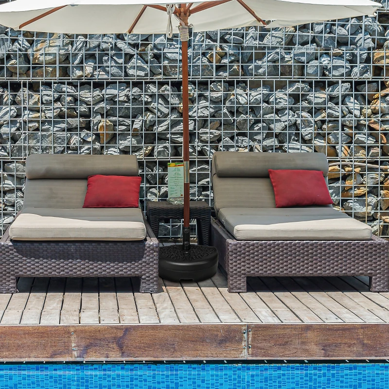 Outsunny Pied de parasol demi-round, socle parasol extérieur à remplir avec 18 kg d'eau / 21 kg de sable, 50 x 31 x 38 cm, noir