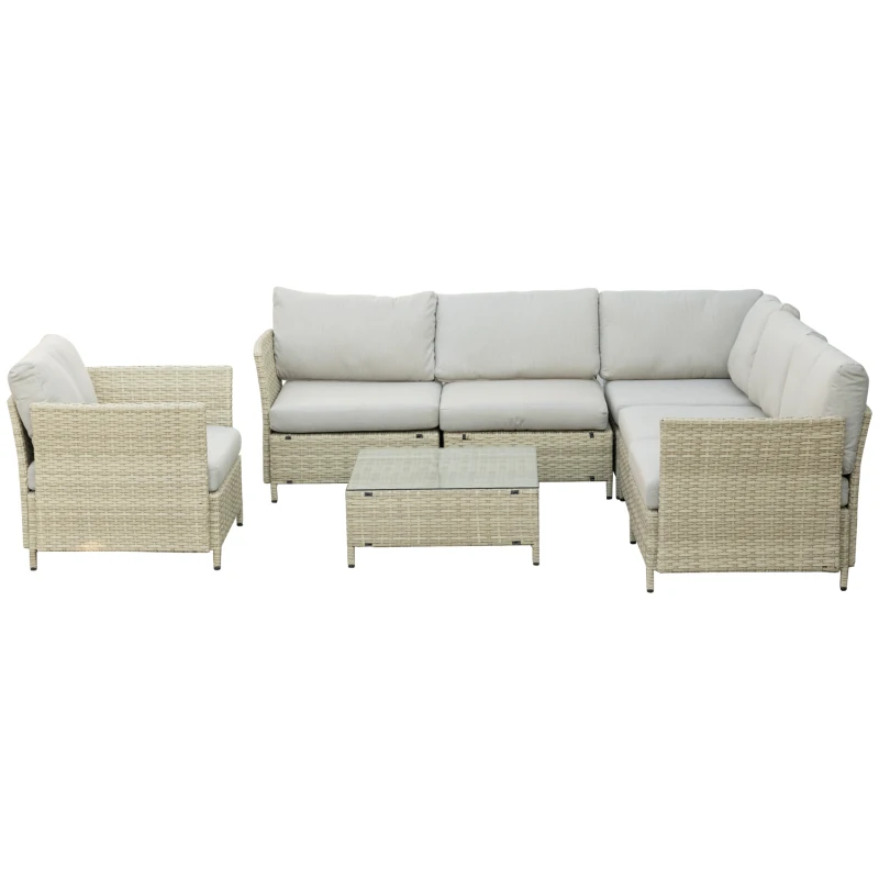 Outsunny Salotto da Giardino 7 Pezzi Modulabile in Rattan PE con Cuscini, Beige