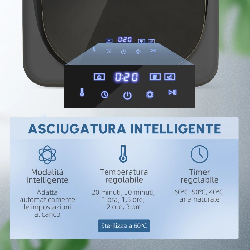 HOMCOM Asciugatrice con Disinfettante UV, Design Compatto, 4 kg Capacità, Acciaio Inossidabile, Grigio