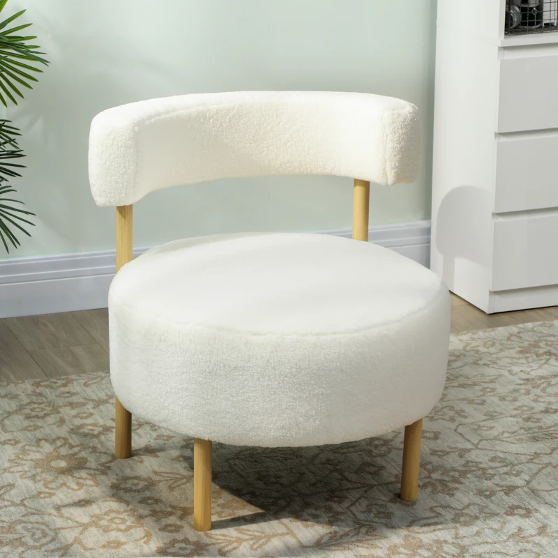 HOMCOM Sillón 1 plaza en tejido bouclé, sillón de salón acolchado con respaldo curvado, asiento amplio, 67x67x71cm, crema