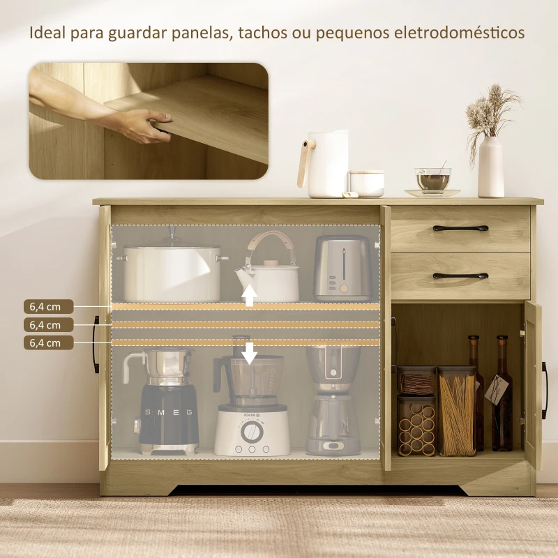 HOMCOM Aparador Móvel com 3 Portas Moderno para Sala de Estar com 2 Gavetas Prateleira Ajustável 120x38x79 cm Madeira