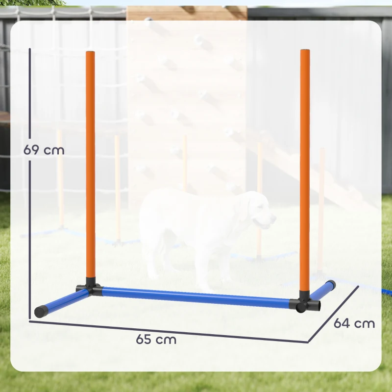 PawHut Agility-set voor honden 3-delige agilityuitrusting met slalomstokken draagtas trainingsset voor alle hondenmaten Oranje