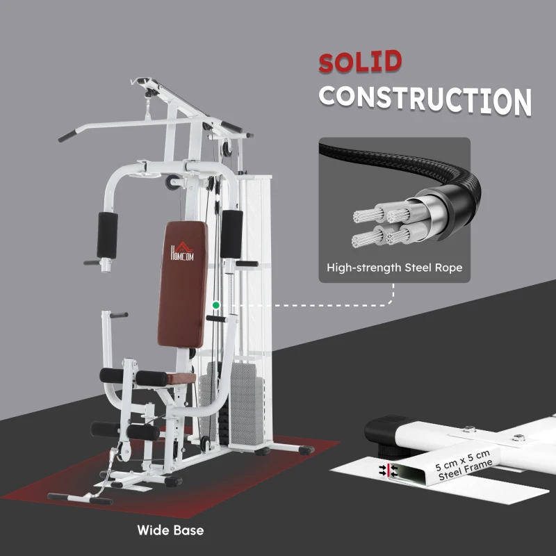 HOMCOM Home Multi Gym Large Multifunction Sturdy Strength Training Machine for Home Workout, White