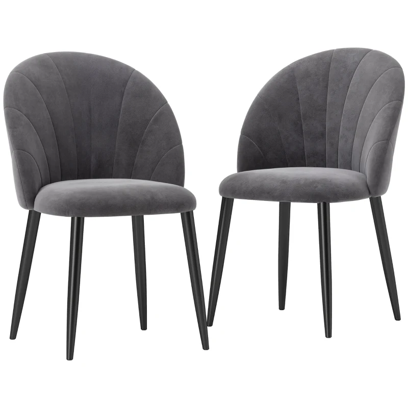 HOMCOM Eetkamerstoelen set van 2 keukenstoel bureaustoel met rugleuning fluweel metaal grijs