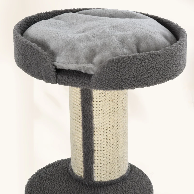 PawHut 91cm Cat Tree, Cat Tower with Scratching Post, Bed, Perch, Removable Cushion for Indoor Kittens, Grey
