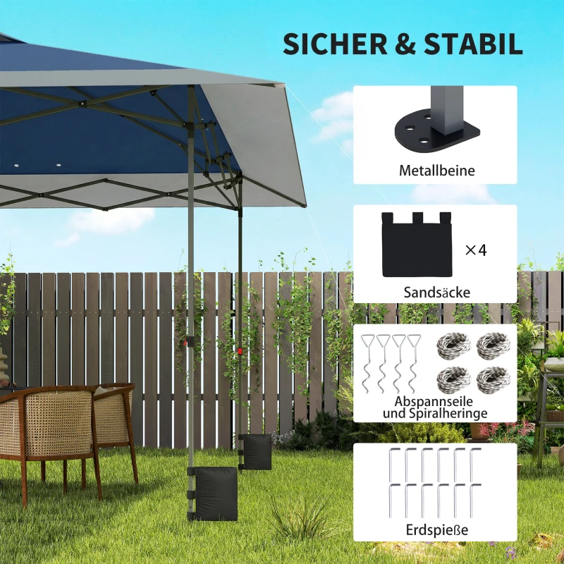 Outsunny Pavillon ca. 4x4m Wasserdicht Stabil Winterfest Pop-up Faltpavillon mit Ein-Schritt-Schließfunktion UV 50+