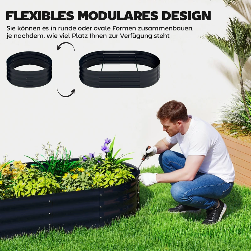 Outsunny Hochbeet mit Rankgitter, Metall Pflanzkasten mit Handschuhe Gartenkasten 160 x 90 x 180 cm, Dunkelgrau