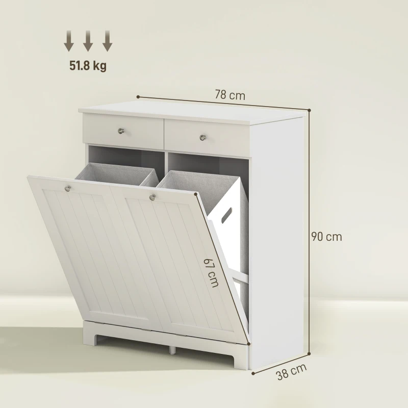 HOMCOM Mueble de baño con 2 cestas portarropa extraíbles, 2 cajones y 2 puertas abatibles, 78x38x90 cm, Blanco