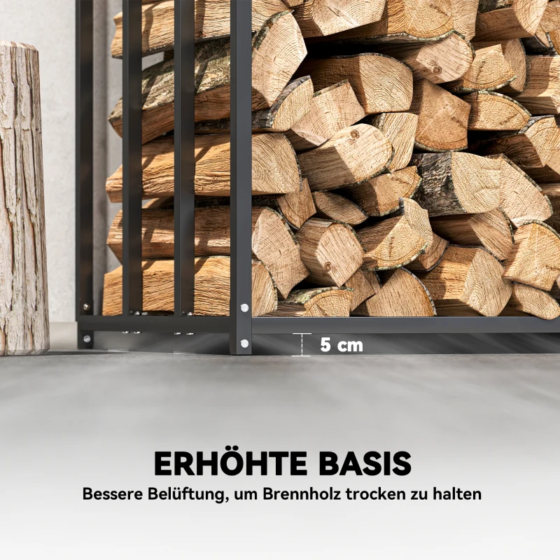 Outsunny Feuerholzregal, Brennholzständer aus Stahl, Stoffabdeckung, 300 kg Belastbarkeit, 140 x 70 x 154 cm, Schwarz