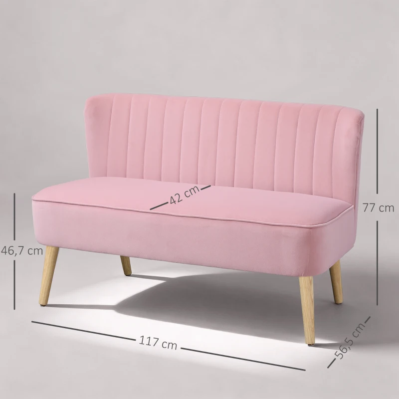 HOMCOM Sofá 2 plazas sofá de tela couch sofá tapizado lounge ancho rosa