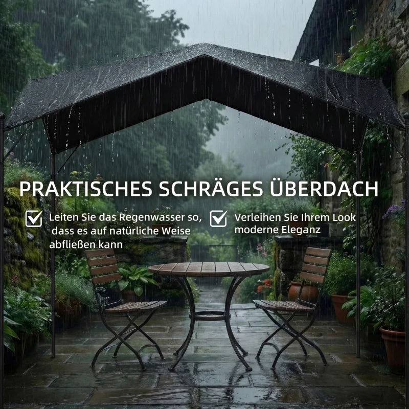 Outsunny Pergola paviljoen 3x3m waterafstotend stabiel winterbestendig zonbescherming met zadeldak driehoekige verstevigingen