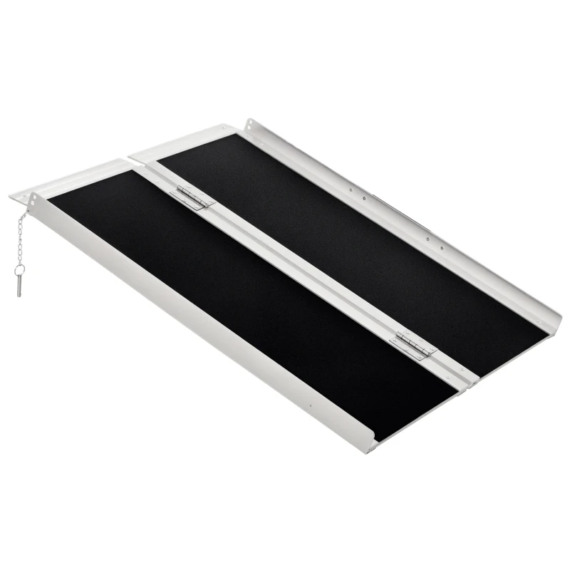 HOMCOM Rampa para Silla de Ruedas Rampa de Carga Rampa de Acceso antideslizante Plegable con Bordes de seguridad Máx. 270 kg dim. 91L x 72l x 5H cm alu. Negro