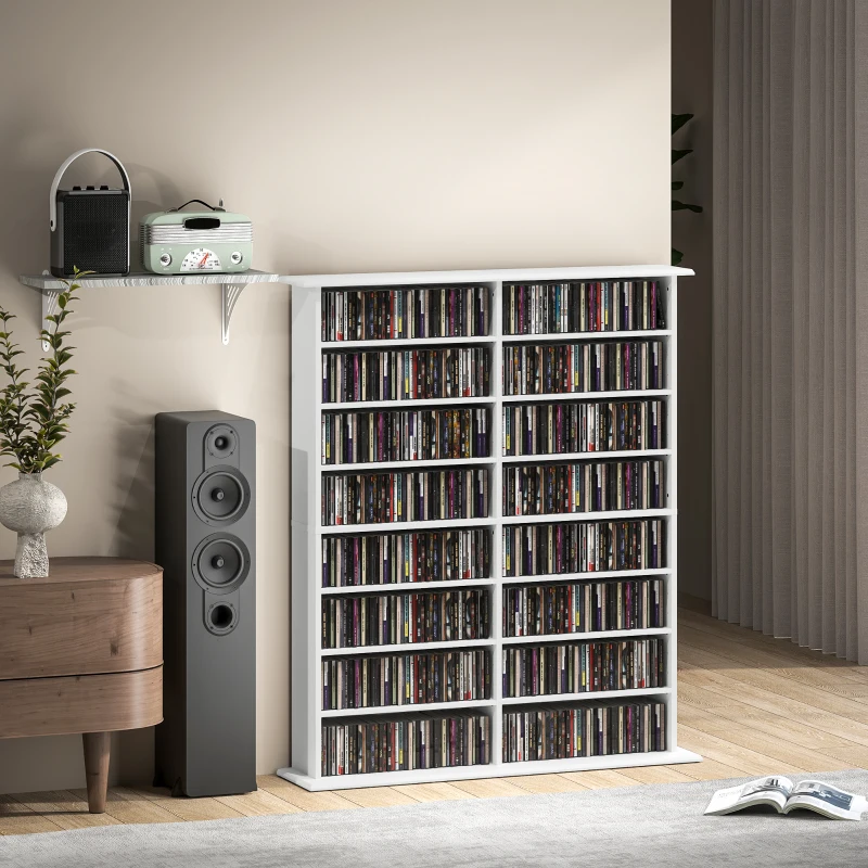 HOMCOM Librería porta CD de 16 Estantes de Diseño Moderno en Madera, 106.5x24x126.3 cm, Blanco