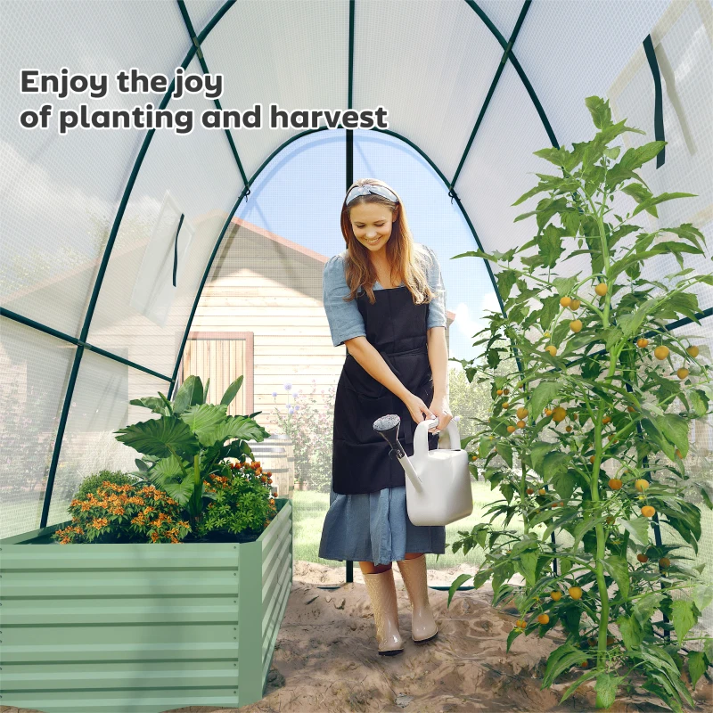 Outsunny Polytunnel Greenhouse with Sandbags, Walk-In Tunnel Green House with 2 Doors and Screen Windows, 1.8 x 1.8 x 2m, White