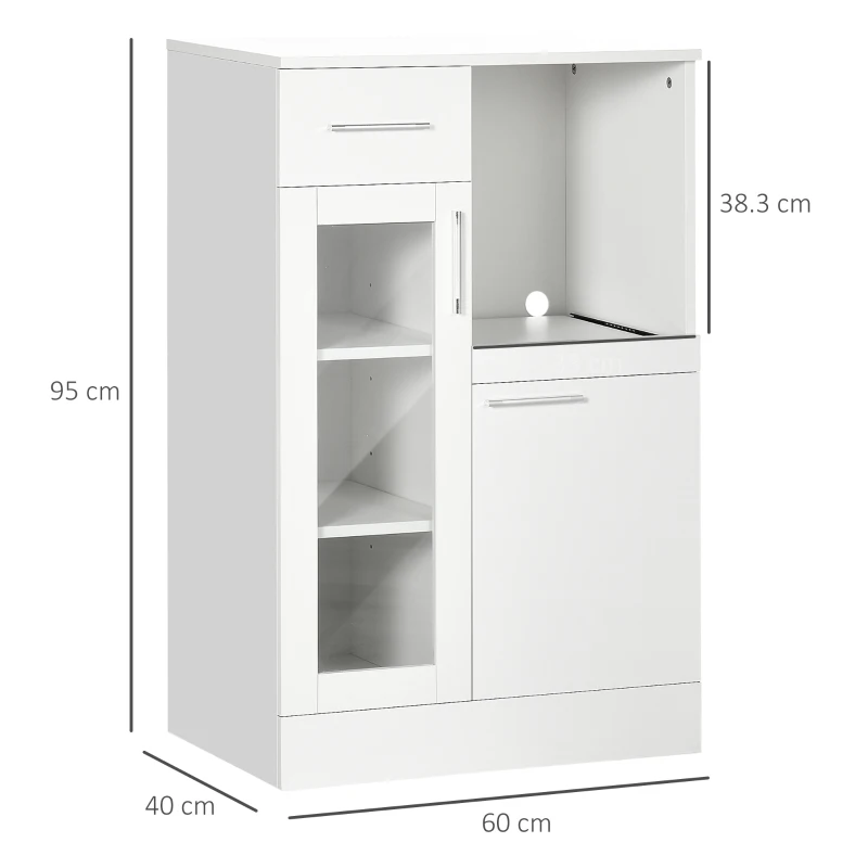HOMCOM Aparador moderno con armarios y cajón en madera y vidrio, 60x40x95cm, Blanco