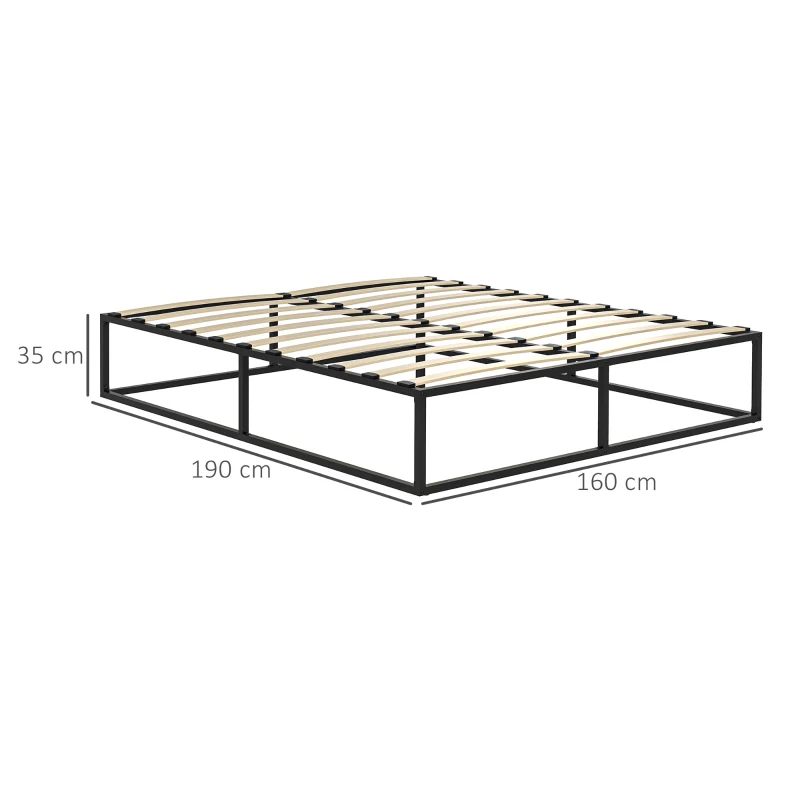 HOMCOM Estructura de Cama con Lamas de Contrachapado y Contenedor Inferior, 190x160x35 cm, Negro y color madera