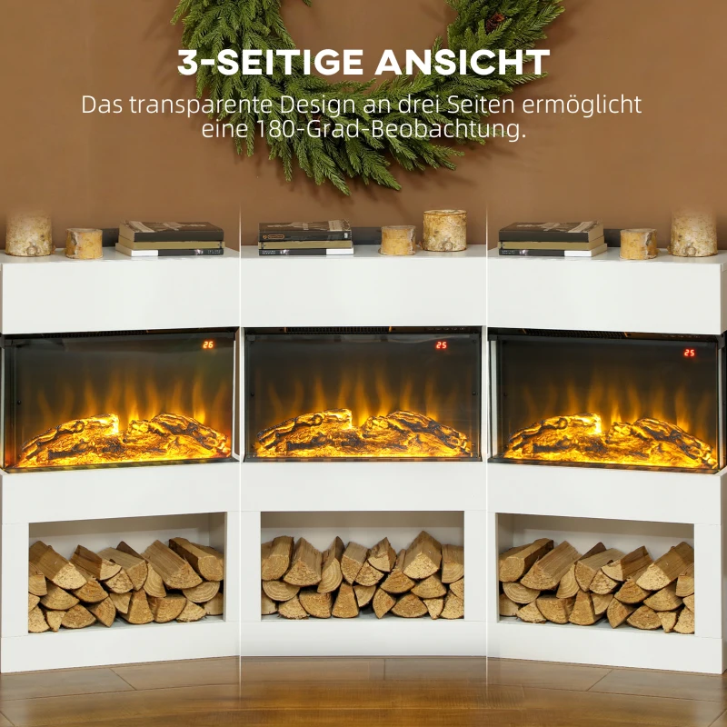 HOMCOM Elektrischer Kamin, 2 Heizstufen, 6 Flammenfarben, Thermostat, Fernbedienung, Weiß