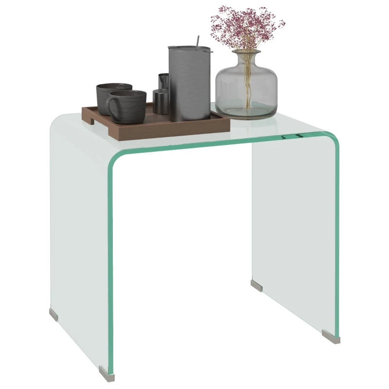 HOMCOM Mesa de cristal templado moderna para salón con diseño monobloque, 50x40x45 cm, Transparente