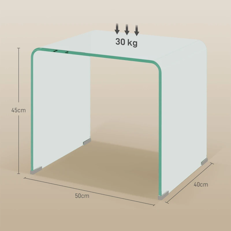 HOMCOM Mesa de cristal templado moderna para salón con diseño monobloque, 50x40x45 cm, Transparente