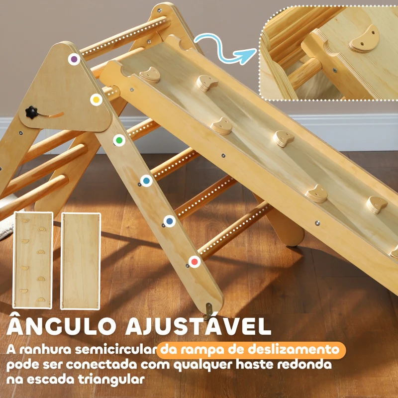 AIYAPLAY Triângulo de Escalada de Madeira 2 em 1 Escalada para Crianças de 18-48 Meses com Rampa para Deslizar ou Escalar 147x64,5x63 cm  Madeira