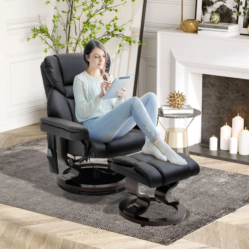 HOMCOM Relaxfauteuil met Massage en Voetenbank, Kunstleer, 79 x 82 x 101 cm, Ligfunctie