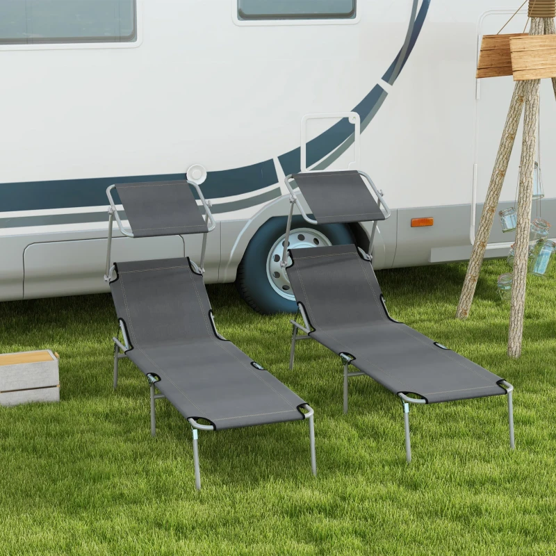 Outsunny Set 2 Sdraio da Giardino Pieghevoli con Tettuccio Regolabile, in Tessuto Oxford e Metallo, 187x58x36 cm, Grigio