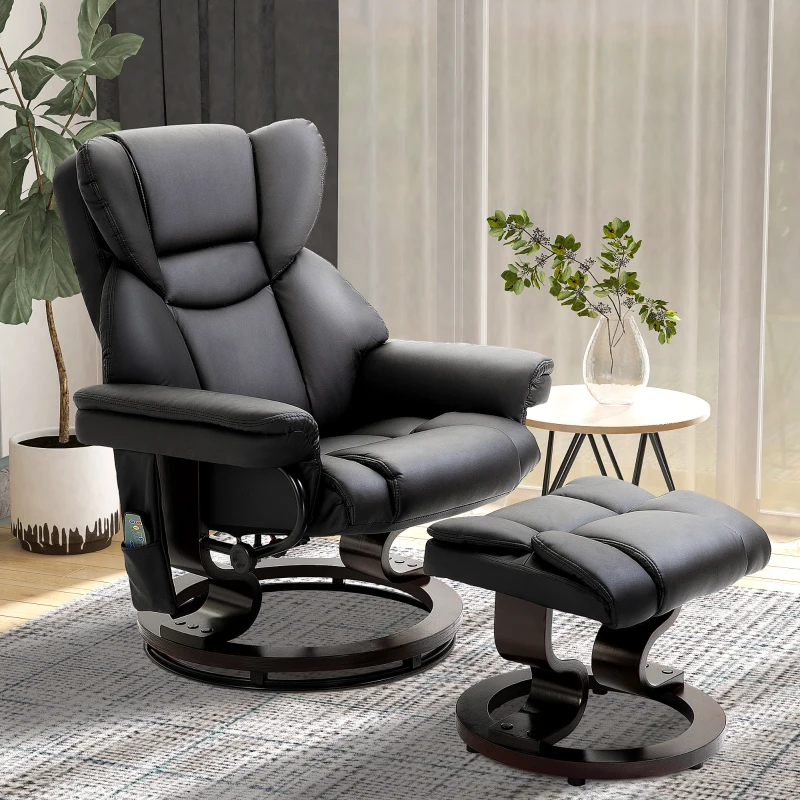 HOMCOM Relaxfauteuil met Massage en Voetenbank, Kunstleer, 79 x 82 x 101 cm, Ligfunctie