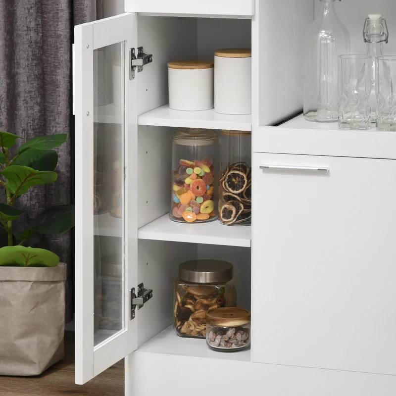 HOMCOM Aparador moderno con armarios y cajón en madera y vidrio, 60x40x95cm, Blanco