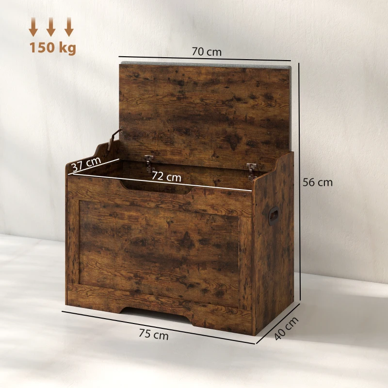 HOMCOM Banqueta contenedora de 103L multifunción color madera con cojín de tejido gris, 75x40x56 cm