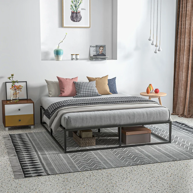 HOMCOM Estructura de Cama con Lamas de Contrachapado y Contenedor Inferior, 190x160x35 cm, Negro y color madera