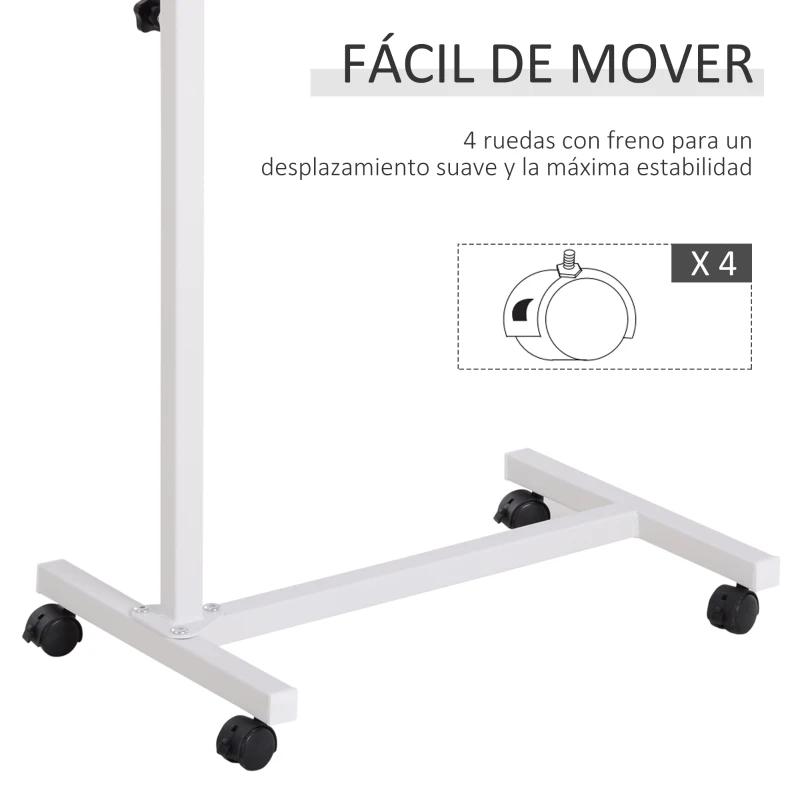 HOMCOM Mesa Auxiliar con Ruedas para Sofá y Cama Altura Ajustable y Marco de Acero 77x40x76-100 cm Nogal Oscuro