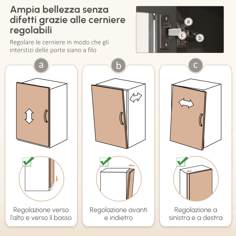 HOMCOM Armadio da Cucina Buffet Cucina 5 Ante di Cui 2 Vetrate e 1 Cassetto, 1 Nicchia Centrale, Altezza 180 cm, Grigio