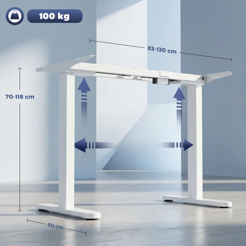 HOMCOM Estructura de escritorio eléctrica, ajustable en altura, con función de memoria, acero, Blanco