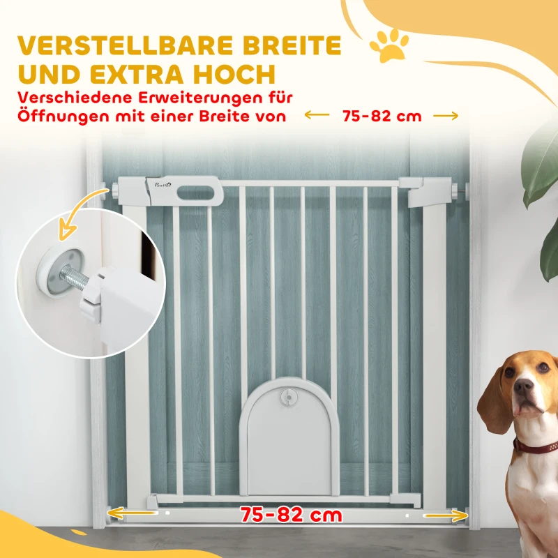 PawHut Absperrgitter für Haustiere, verstellbar, mit kleiner Tür, Metall, Kunststoff, Weiß