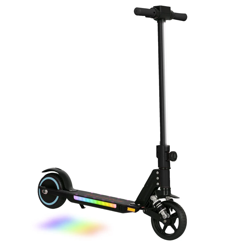 SPORTNOW Folding Electric Scooter for Kids, with Dual Brakes, Front Suspension, LED Colourful Lights, Black