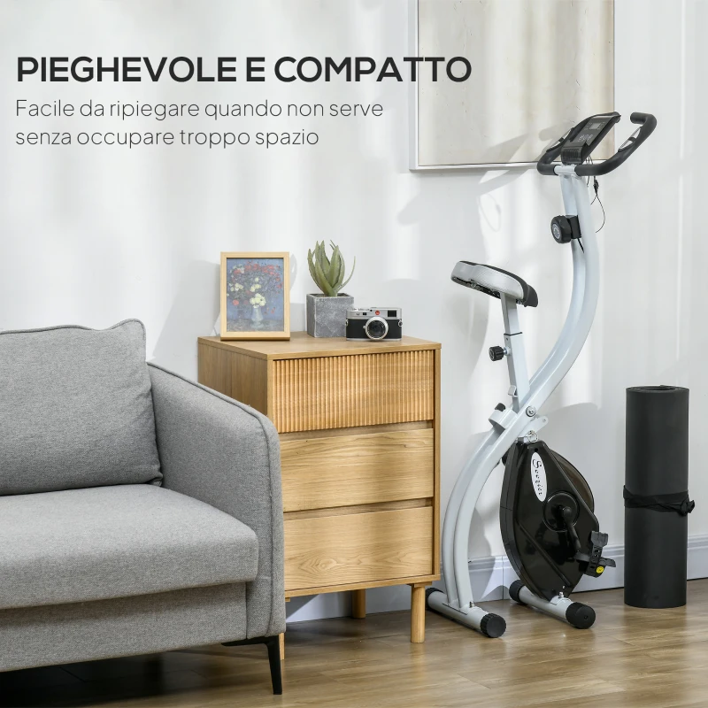 SPORTNOW Bicicleta Magnética Plegable a 8 Niveles de Resistencia con Asiento Regulable, en Acero, 97x43x110 cm, Negro