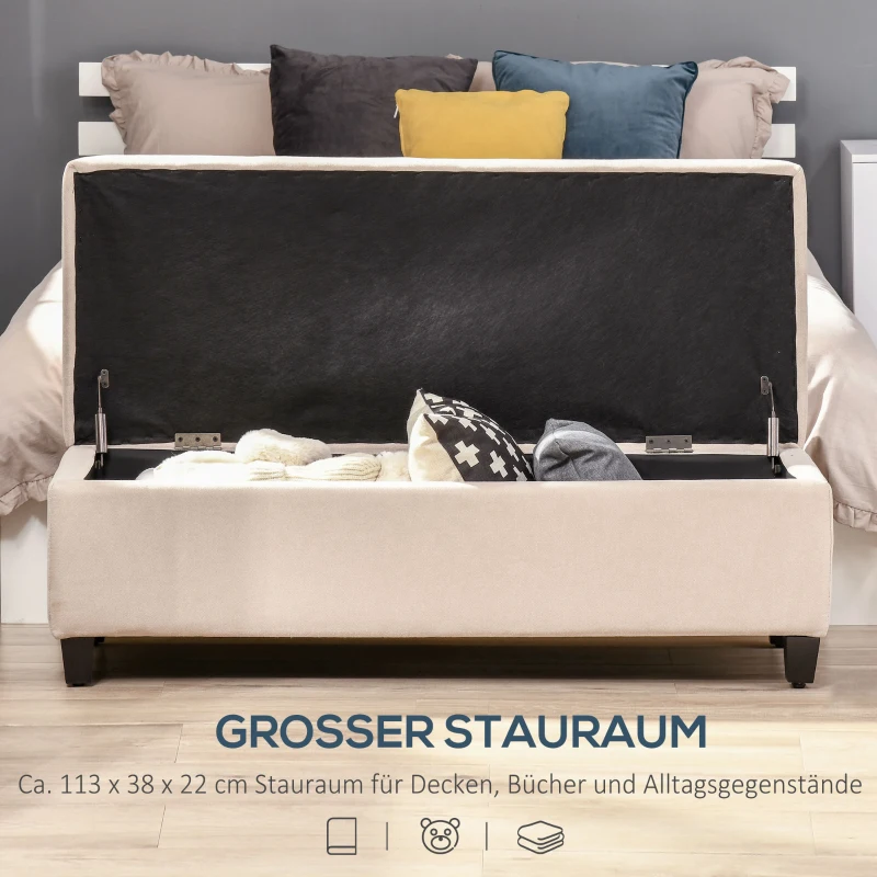 HOMCOM Polsterbank mit Stauraum, Knopfheftung, bis 120 kg, 125 x 49 x 41,5 cm, Beige(m-4)