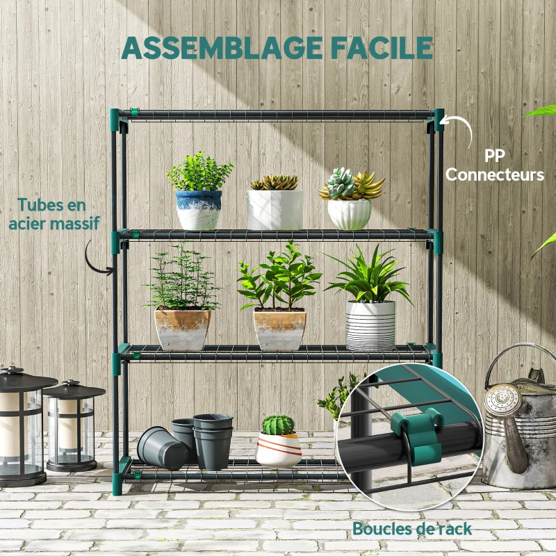 Outsunny Lot de 2 Étagères à Plantes 4 Niveaux Intérieur Extérieur, Supports pour Plantes en Métal, 90 x 28 x 104 cm, Vert