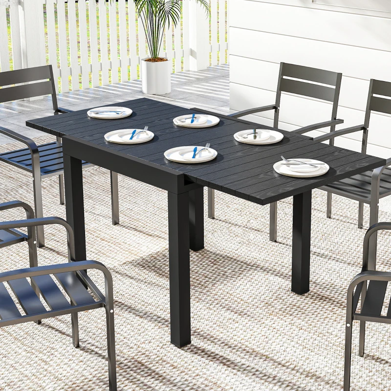 Outsunny Table de jardin extensible pour 4-6 personnes avec rallonge auto-stockée aluminium avec effet bois 80-160 x 80 cm noir