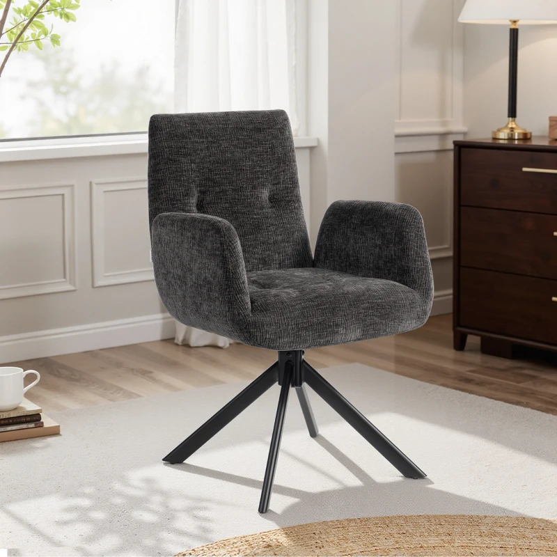 HOMCOM Sillón tapizado, sillón de acento, diseño moderno, giratorio, hasta 120 kg, negro