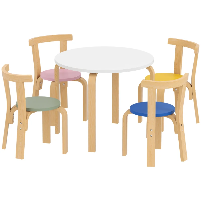 AIYAPLAY Set de Mesa y Sillas para Niños 3-8 Años 5 pz con Bordes Redondeados en Madera Multicolor
