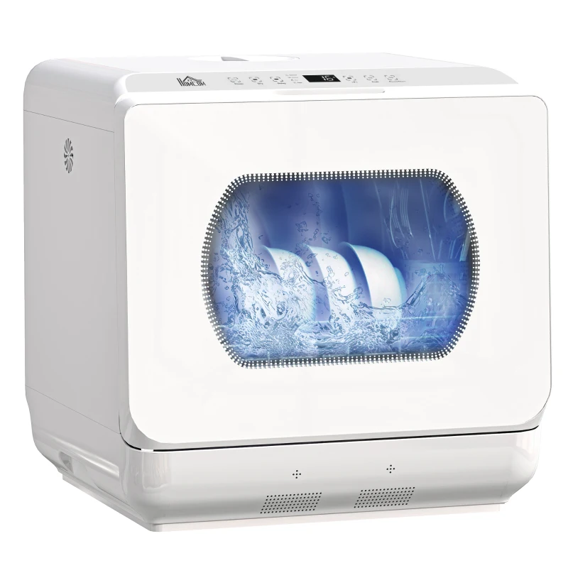 HOMCOM Mini lavavajillas 4 cubiertos 5 programas depósito de agua 6 L mando táctil pantalla LED 45 x 44 x 45,8 cm blanco