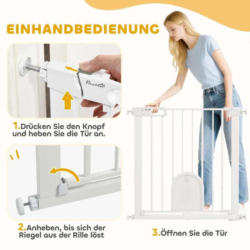 PawHut Absperrgitter für Haustiere, verstellbar, mit kleiner Tür, Metall, Kunststoff, Weiß