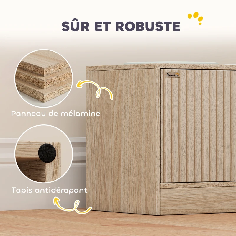 PawHut Gamelles pour chiens surélevées porte-gamelles avec rangement de 40L, 2 bols en acier inoxydable 60 x 30 x 35,5 cm chêne