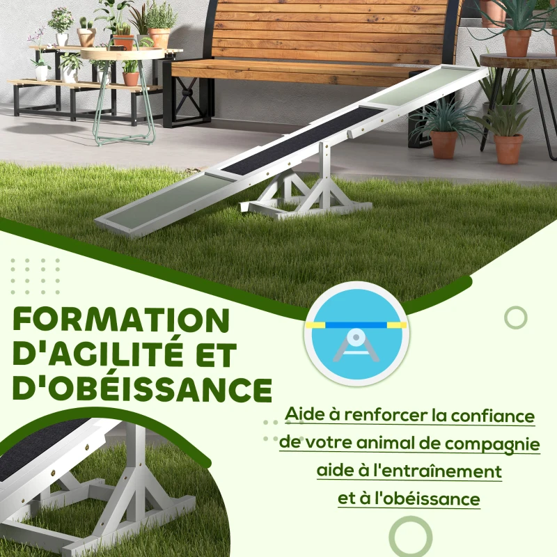 PawHut Agility sport pour chien bascule équipement entrainement chien antidérapant 180 x 30 x 30 cm gris blanc
