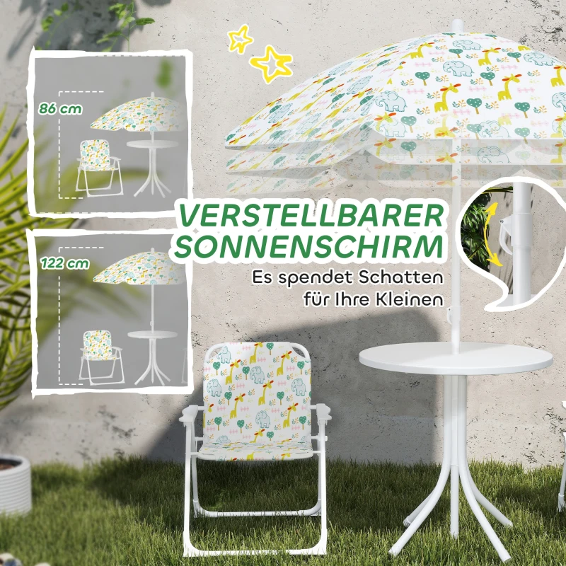 AIYAPLAY Kinder-Sitzecke, Klappstuhl-Sitz-Set mit Sonnenschirm, Buntes Muster, Weiß